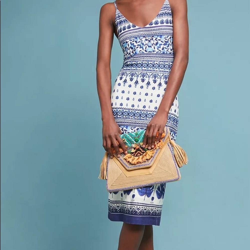 Farm Rio Tiled Slip Dress - Blue and White print (ANTHROPOLOGIE)